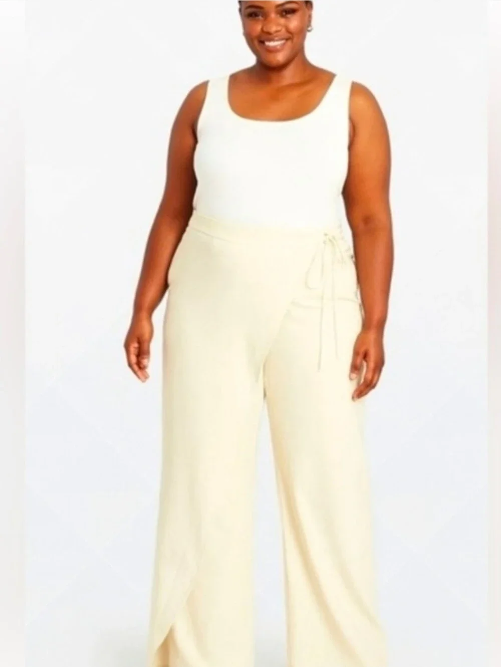 future Collective Women's Mid-rise Sarong Wide Leg Pants With Jenee Cream 2X